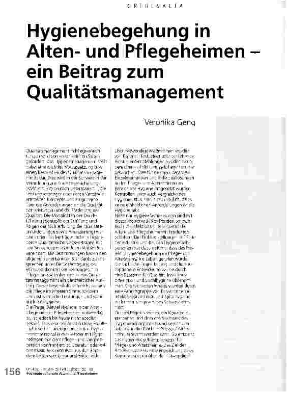 Vorschauseite 1: Hygienebegehung in Altenund Pflegeheimen - ein Beitrag zum Qualitätsmanagement