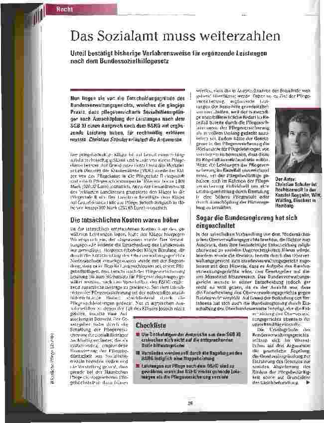 Vorschauseite 1: Das Sozialamt muss weiterzahlen