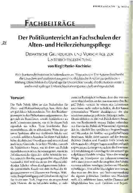 Vorschauseite 1: Der Politikunterricht an Fachschulen der Altenund Heilerziehungspflege Didaktische Grundlagen und Vorschläge zur Unterrichtsgestaltung
