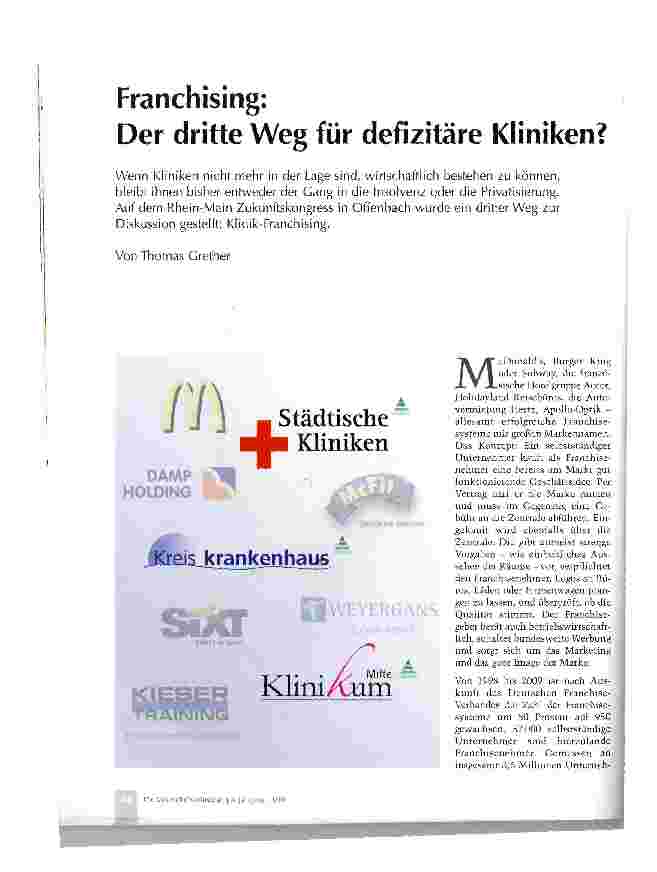 Vorschauseite 1: Franchising: Der dritte Weg für defizitäre Kliniken?