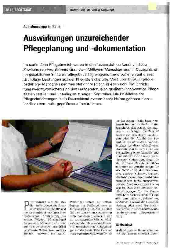 Vorschauseite 1: Auswirkungen unzureichender Pfiegeplanung und -dokumentation