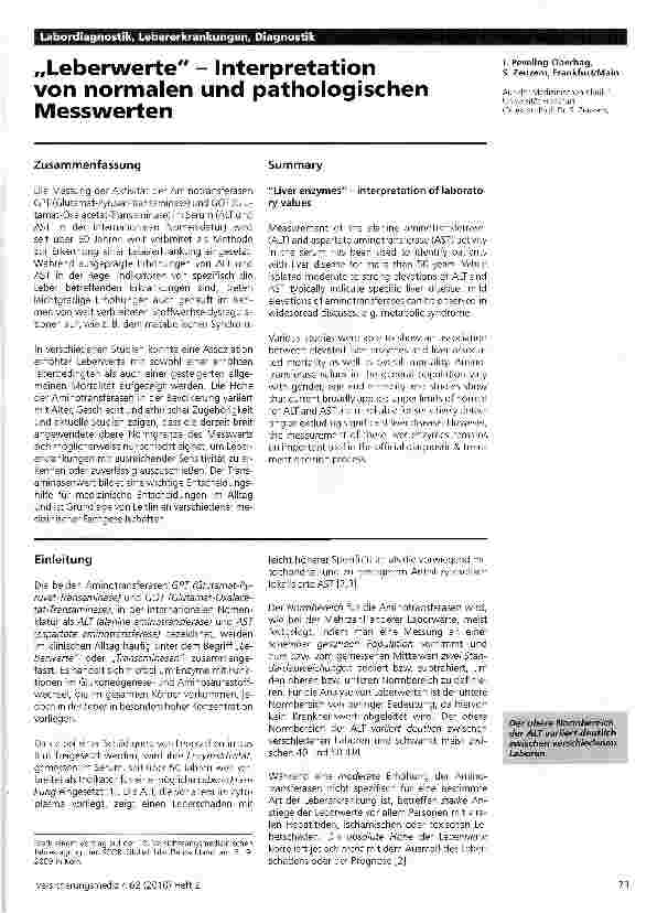 Vorschauseite 1: „Leberwerte - Interpretation von normalen und pathologischen Messwerten