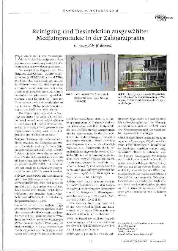 Vorschauseite 1: Reinigung und Desinfektion ausgewählter Medizinprodukte in der Zahnarztpraxis