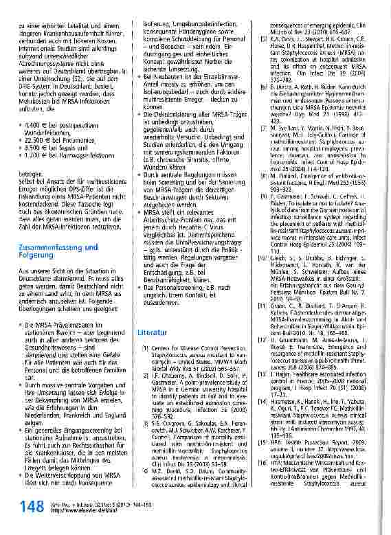 Vorschauseite 5: MRSA - aktuelle Entwicklungen, drängende Probleme: (Basierend auf einem Vortrag während der VUD-Tagung in Essen am 18. Juni 2010)