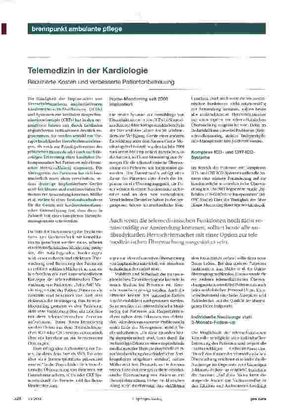 Vorschauseite 1: Telemedizin in der KardiologieReduzierte Kosten und verbesserte Patientenbetreuung
