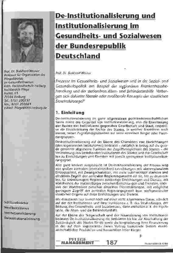 Vorschauseite 1: De-Institutionalisierung und Institutionalisierung im Gesundheitsund Sozialwesen der BRD