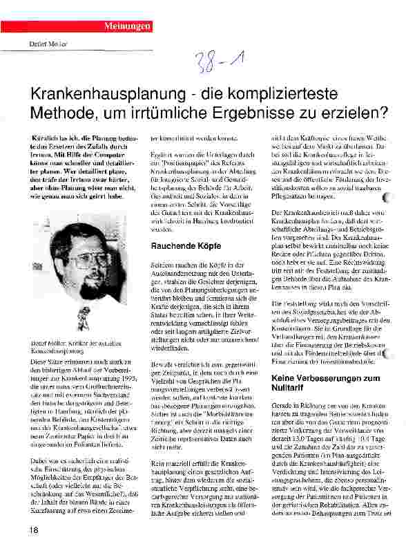 Vorschauseite 1: Krankenhausplanung - die komplizierteste Methode, um irrtümliche Ergebnisse zu erzielen?