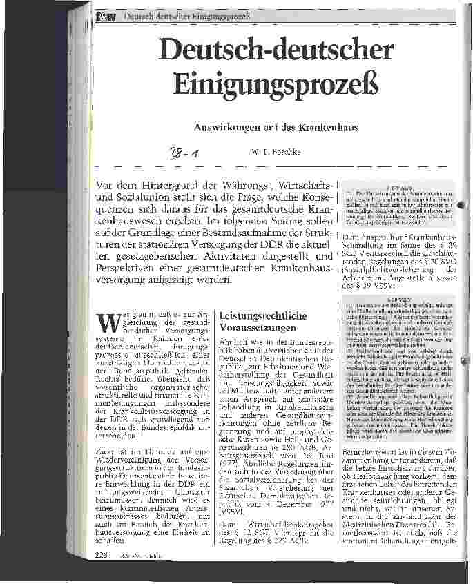 Vorschauseite 1: Deutsch-deutscher Einigungsprozeß Auswirkungen auf das Krankenhaus