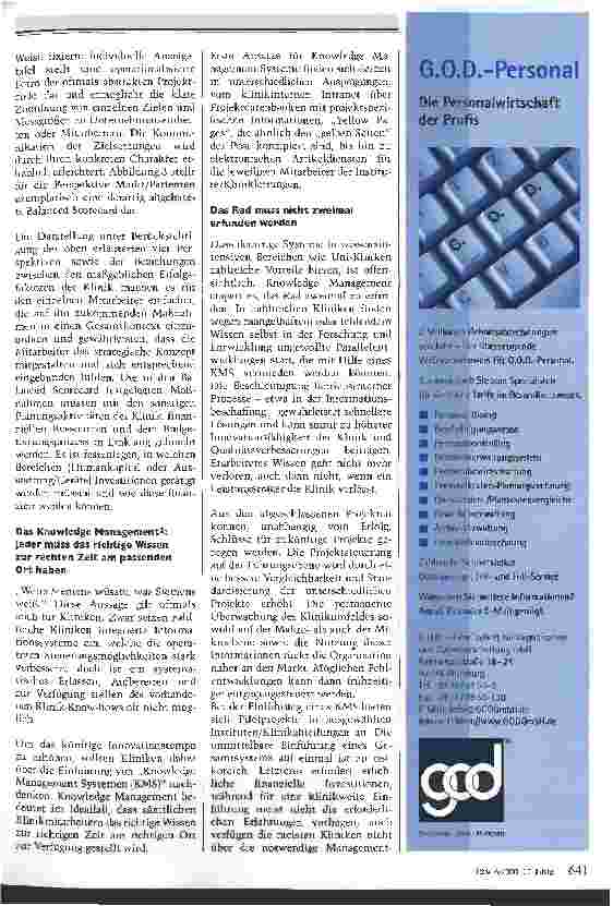 Vorschauseite 3: Strategisches Steuern von Forschungsund Entwicklungsaktivitäten Innovationsmanagement in Kliniken darf nicht an Kleinkrämerseelen scheitern