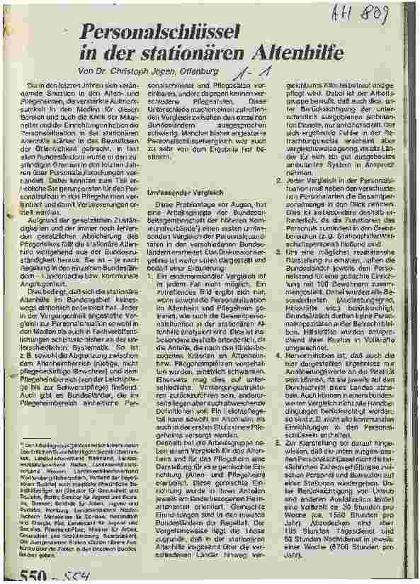 Vorschauseite 1: Personalschlüssel in der stationären Altenhilfe