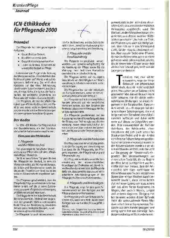 Vorschauseite 1: ICN-Ethikkodex für Pflegende 2000