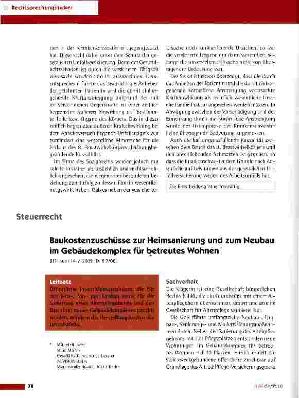 Vorschauseite 1: Baukostenzuschüsse zur Heimsanieruns und zum Neubau im Gebäudekomplex für betreutes Wohnen