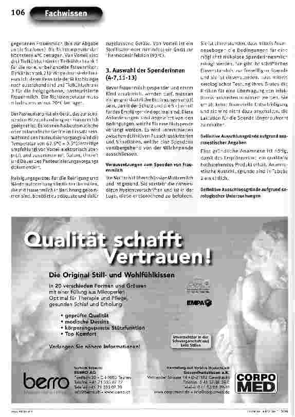 Vorschauseite 3: Erste nationale „Leitlinie zur Organisation und Arbeitsweise einer Frauenmilchbank in der Schweiz
