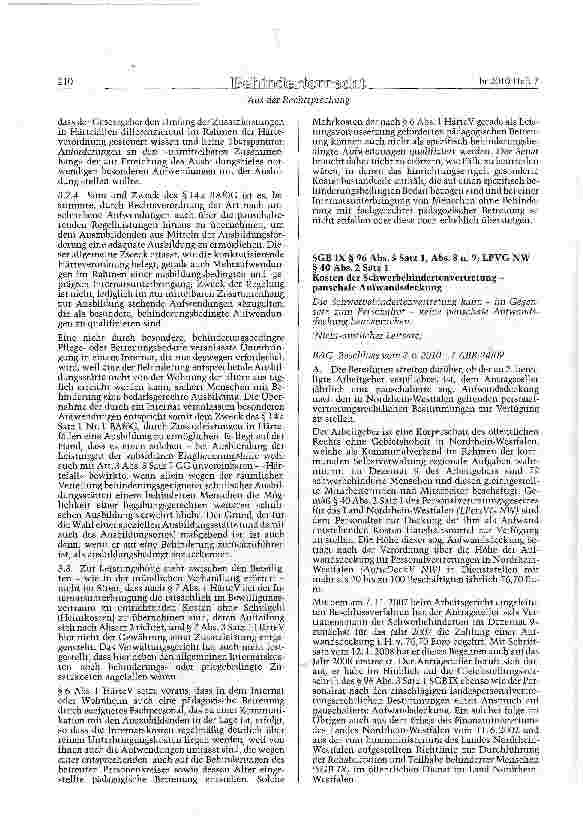 Vorschauseite 1: SGB IX § 96 Abs. 3 Satz 1, Abs. 8 u. 9; LPVG NW §40 Abs. 2 Satz 1Kosten der Schwerbehindertenvertretung -pauschale Aufwandsdeckung