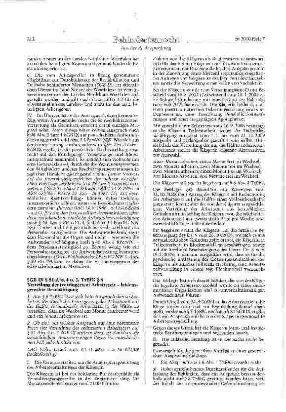 Vorschauseite 3: SGB IX § 96 Abs. 3 Satz 1, Abs. 8 u. 9; LPVG NW §40 Abs. 2 Satz 1Kosten der Schwerbehindertenvertretung -pauschale Aufwandsdeckung