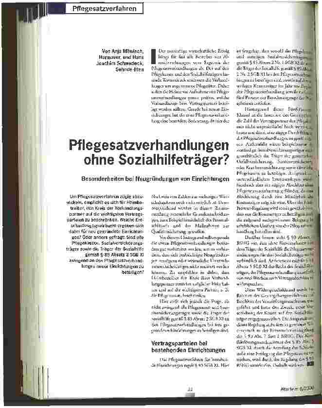 Vorschauseite 1: Pflegesatzverhandlungen ohne Sozialhilfeträger? Besonderheiten bei Neugründungen von Einrichtungen