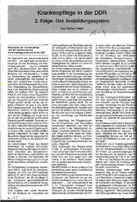 Vorschauseite 1: Krankenpflege in der DDR 2. Folge: Das Ausbildungssystem
