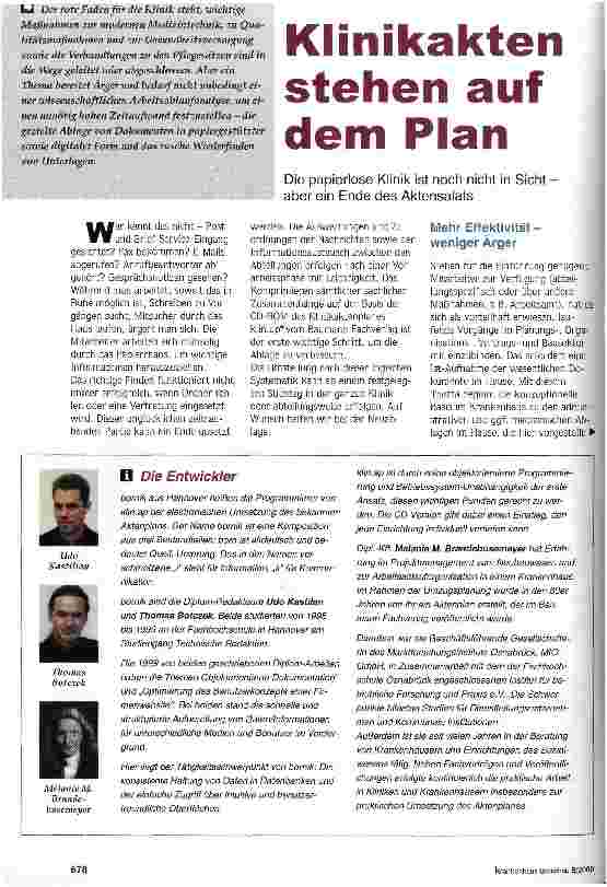 Vorschauseite 1: Klinikdaten stehen auf dem Plan Die papierlose Klinik ist noch nicht in Sicht - aber ein Ende des Aktensalats