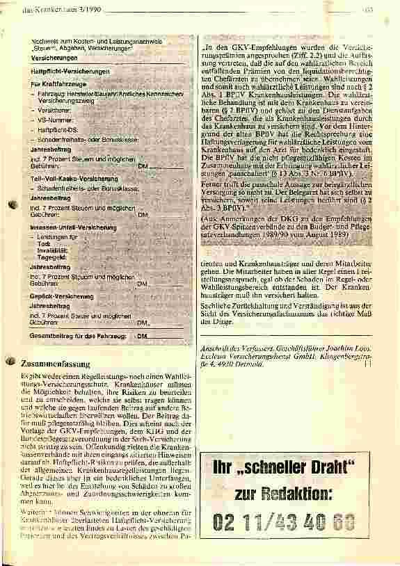 Vorschauseite 4: Versicherungsschutz im Krankenhaus 1990