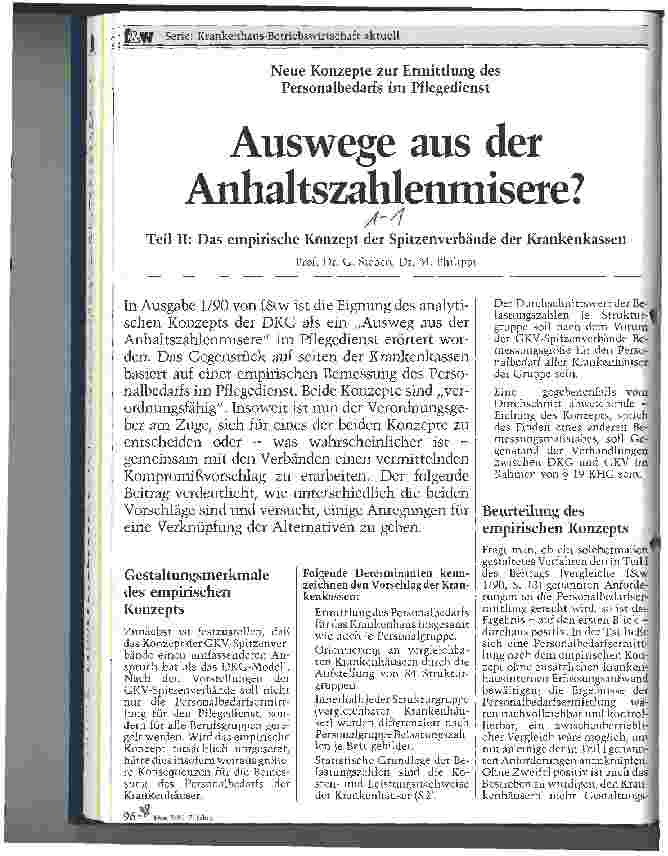 Vorschauseite 1: Auswege aus der Anhaltszahlenmisere Teil II: Das empirische Konzept der Spitzenverbände der Kassen