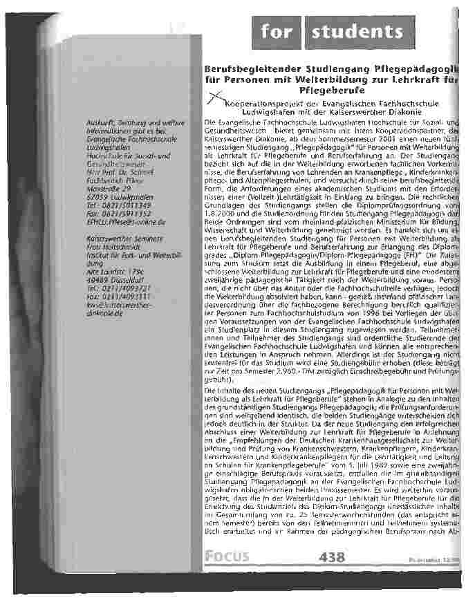 Vorschauseite 1: Berufsbegleitender Studiengang Pflegepädagogik für Personen mit Weiterbildung zur Lehrkraft für Pflegeberufe