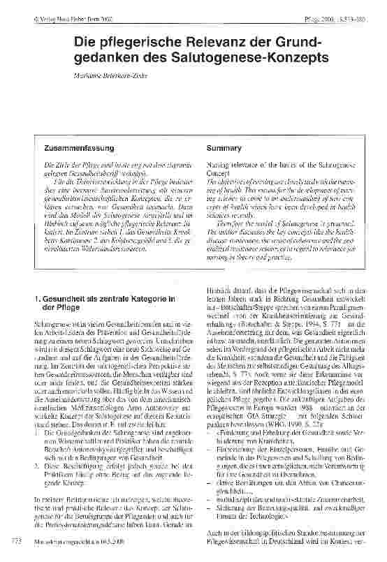 Vorschauseite 1: Die pflegerische Relevanz der Grundgedanken des Salutogenese-Konzepts