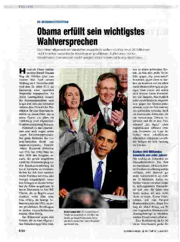 Vorschauseite 1: Obama erfüllt sein wichtigstes Wahlversprechen