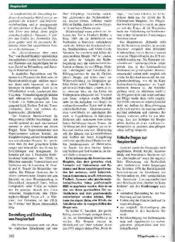 Vorschauseite 2: Gedanken zur Pflege und zur Geschichte der Hospizarbeit