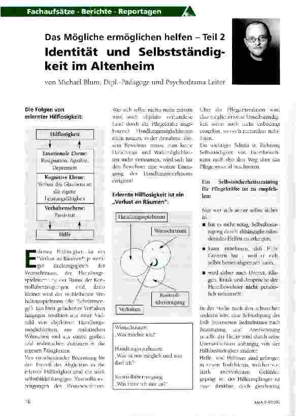 Vorschauseite 1: Das Mögliche ermöglichen helfen: Identität und Selbständigkeit im Altenheim Teil 2