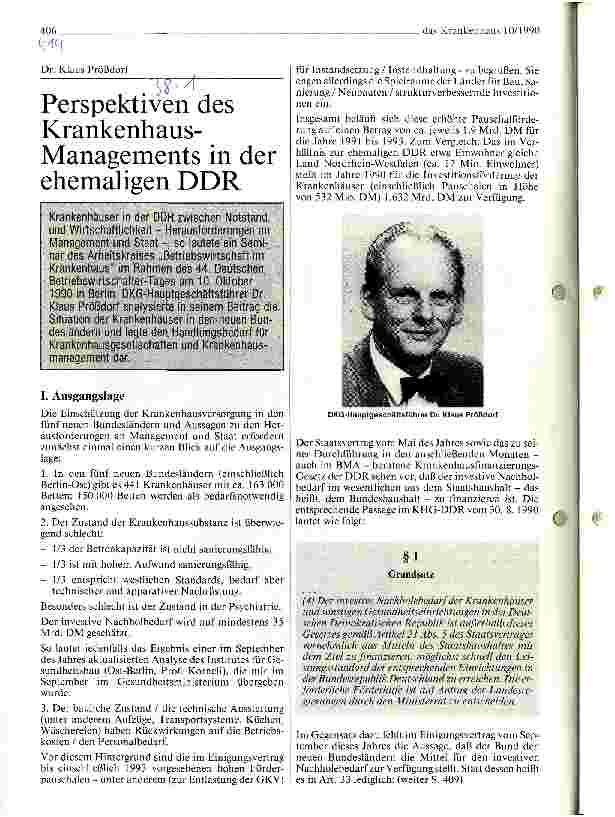 Vorschauseite 1: Perspektiven des Krankenhaus-Managements in der ehemaligen DDR