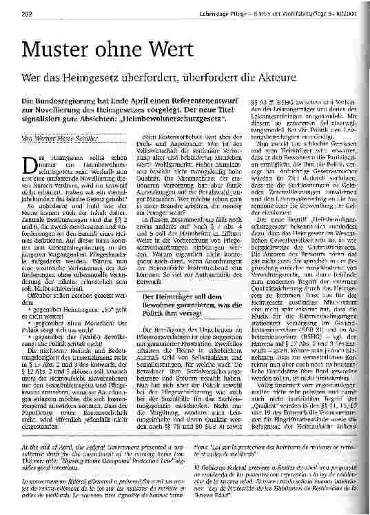Vorschauseite 1: Muster ohne Wert Wer das Heimgesetz überfordert, überfordert die Akteure