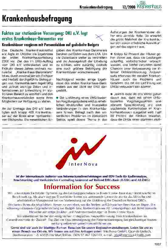 Vorschauseite 1: Fakten zur stationären Versorgung: DKI e.V. legt erstes Krankenhaus-Barometer vor
