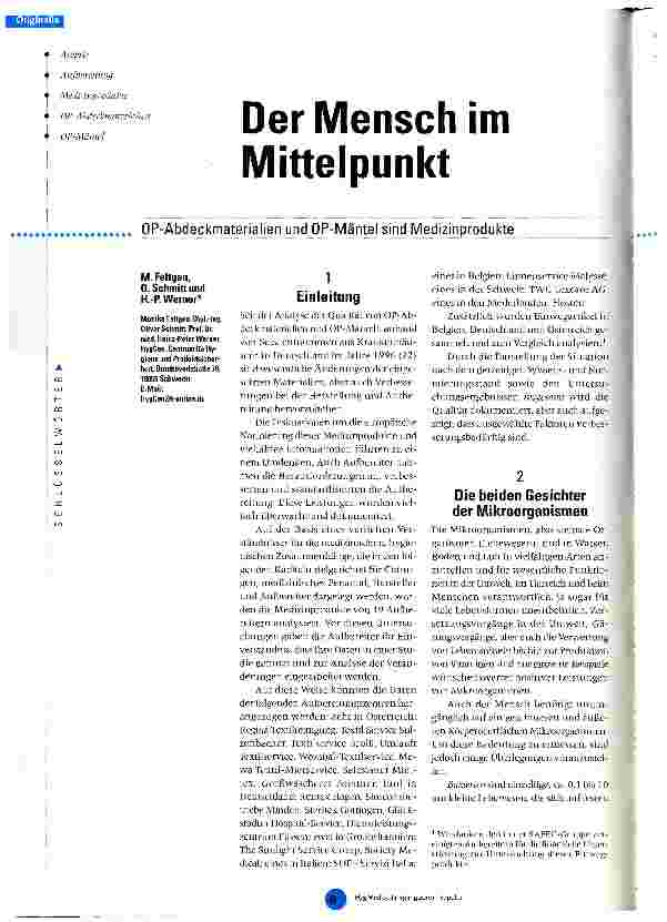 Vorschauseite 1: Der Mensch im Mittelpunkt OP-Abdeckmaterialien und OP-Mäntel sind Medizinprodukte