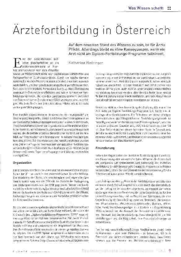 Vorschauseite 1: Ärztefortbildung in Österreich
