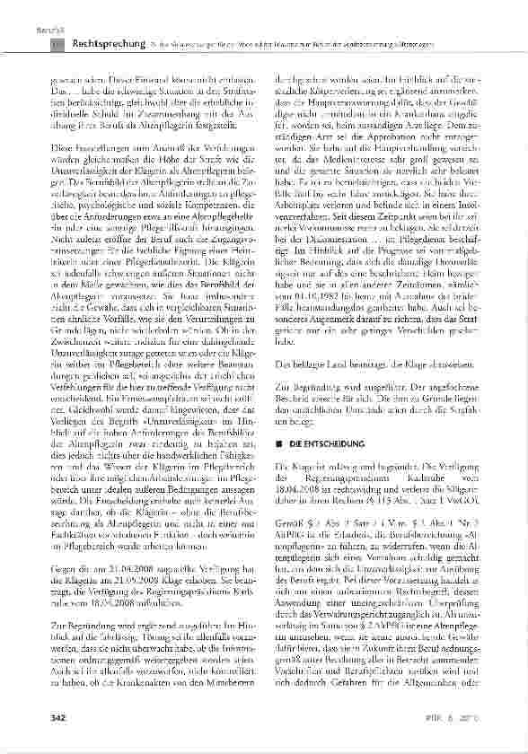 Vorschauseite 5: Zu den Voraussetzungen für den Widerruf der Erlaubnis zum Führen der Berufsbezeichnung »Altenpfleger«