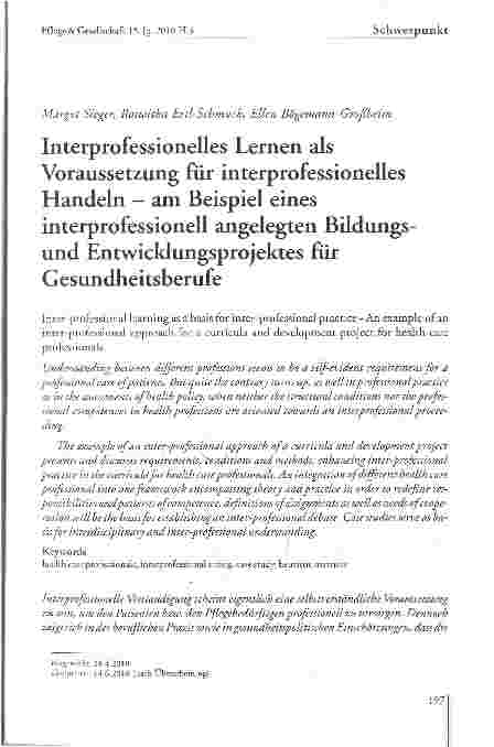 Vorschauseite 1: Interprofessionelles Lernen als Voraussetzung für interprofessionelles Handeln - am Beispiel eines interprofessionell angelegten Bildungs und Entwicklungsprojektes für Gesundheits…
