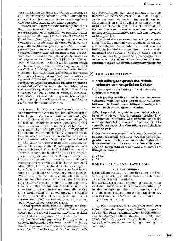 Vorschauseite 1: Freistellungsanspruch des Arbeitnehmers von Ansprüchen Dritter
