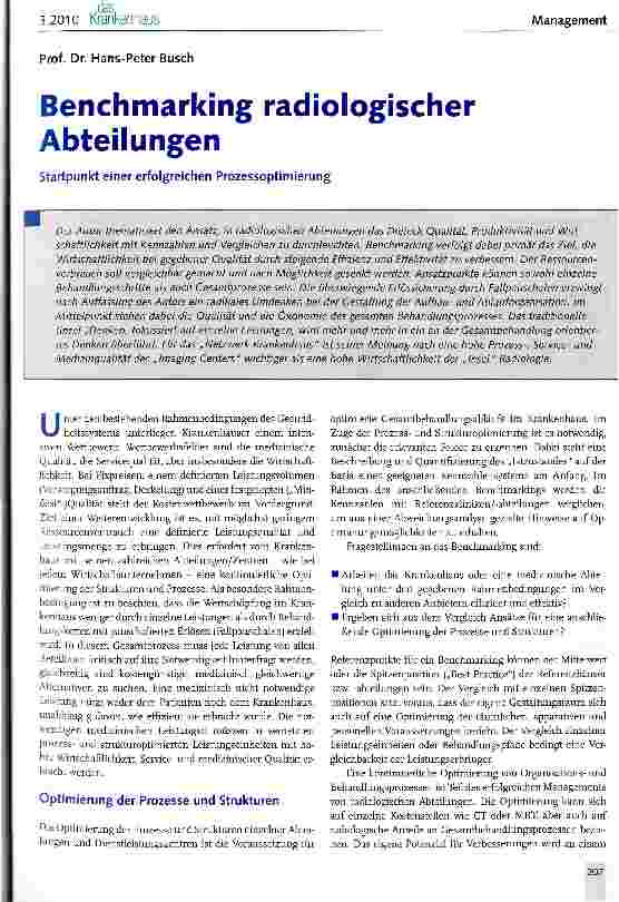 Vorschauseite 1: Benchmarking radiologischer Abteilungen