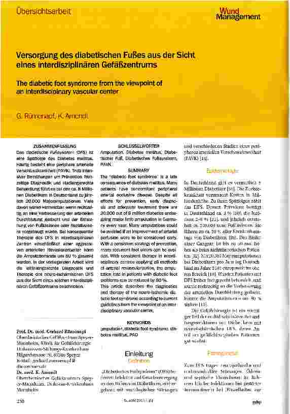 Vorschauseite 1: Versorgung des diabetischen Fußes aus der Sicht eines interdisziplinären Gefäßzentrums