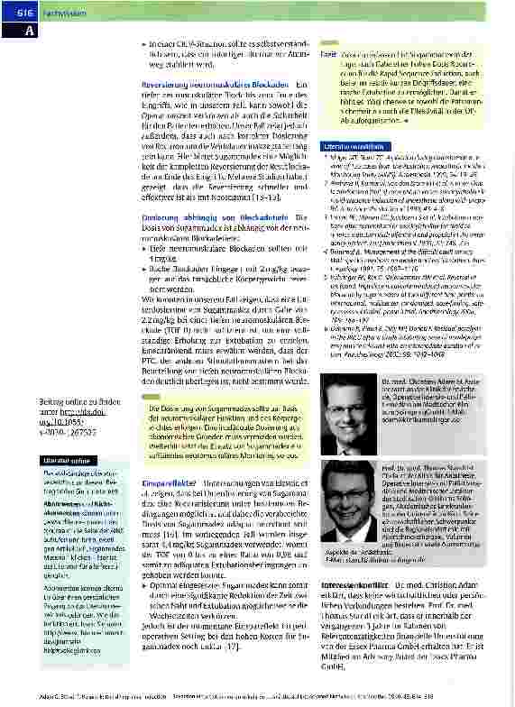 Vorschauseite 3: Kasuistik: Rapid Sequence Induction Reversion einer tiefen neuromuskulären Blockade durch Sugammadex