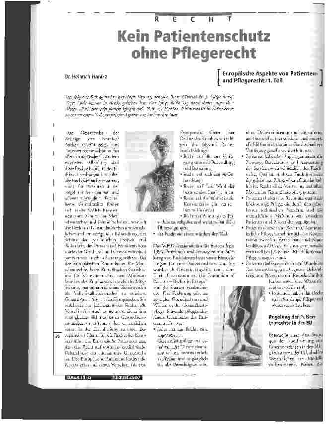 Vorschauseite 1: Kein Patientenschutz ohne Pflegerecht Europäische Aspekte von Patientenund Pflegerecht / 1. Teil