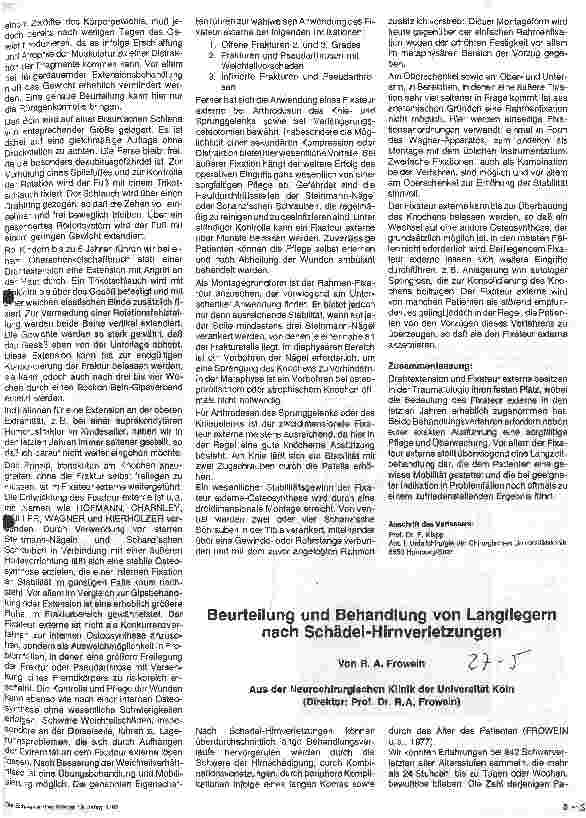 Vorschauseite 1: Beurteilung und Behandlung von Langliegern nach Schädel-Hirnverletzungen