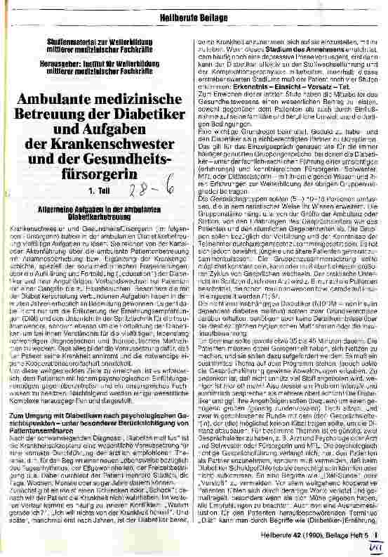 Vorschauseite 1: Ambulante medizinische Betreuung der Diabetiker und Aufgaben der Krankenschwester und der Gesundheitsfürsorgerin - Teil 1
