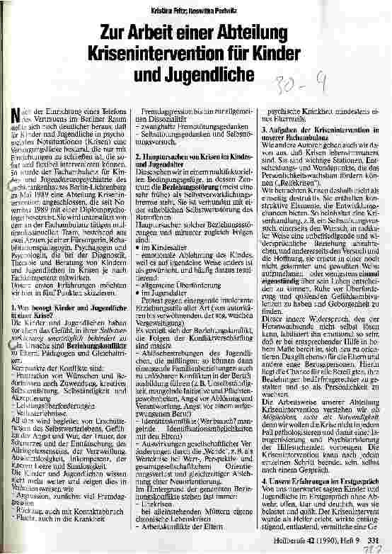 Vorschauseite 1: Zur Arbeit einer Abteilung Krisenintervention für Kinder und Jugendliche