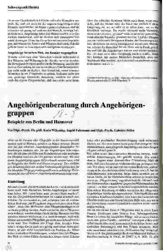 Vorschauseite 1: Angehörigenberatung durch Angehörigengruppen Beispiele aus Berlin und Hannover