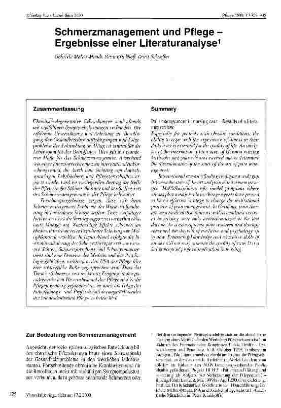 Vorschauseite 1: Schmerzmanagement und Pflege - Ergebnisse einer Literaturanalyse