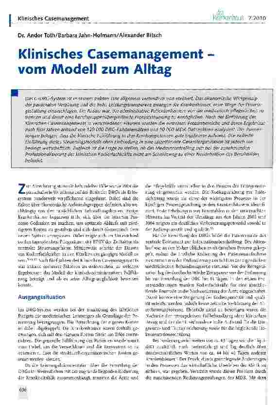 Vorschauseite 1: Klinisches Casemanagement -vom Modell zum Alltag