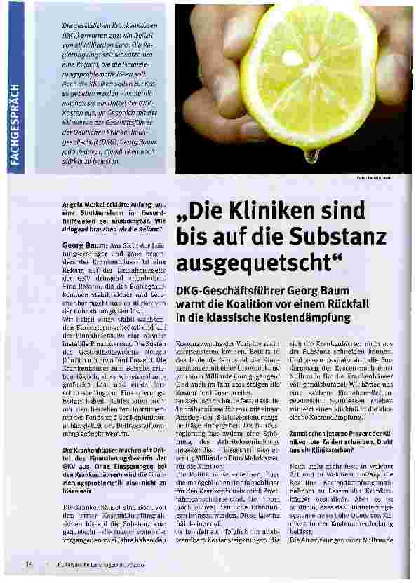 Vorschauseite 1: „Die Kliniken sind bis auf die Substanz ausgequetscht
