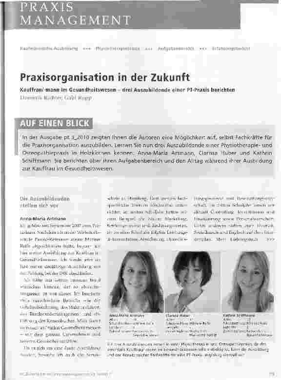 Vorschauseite 1: Praxisorganisation in der Zukunft