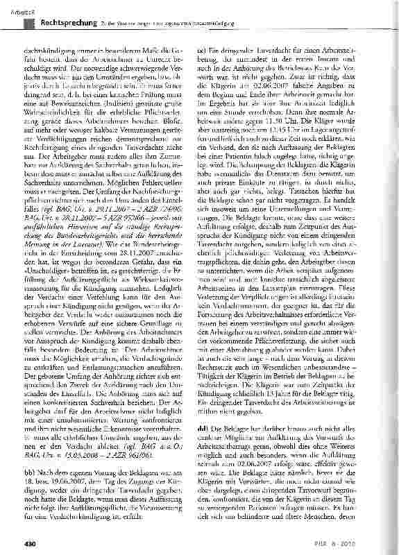 Vorschauseite 5: Zu den Voraussetzungen einer sogenannten Verdachtskündigung